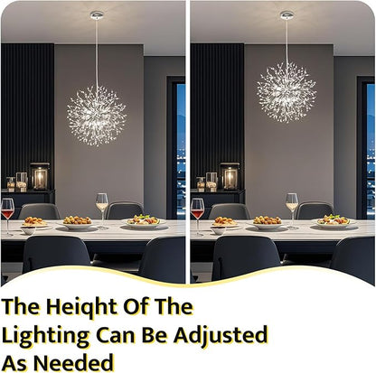 Qamra Modern Crystal Chandeliers, Chrome Firework Dandelion Sputnik Chandelier Light Fixture Pendant Lighting for Living Room, Dining Room, Bedroom, Kitchen(8-Light, Chrome)