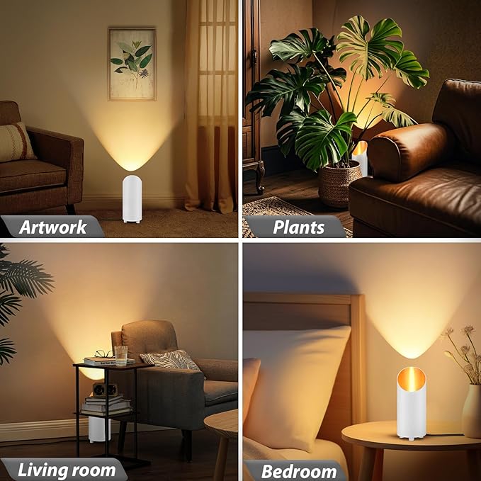2 Pack Uplighting Indoor, 7W Floor Can Lights with 2700K LED GU10 Bulbs, IP44 Waterproof Uplights Spotlight for Dark Corner Sofa House Plant Wall Artwork Indoor, 6.5FT Plug Cord & Foot Switch