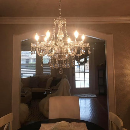 Crystal Chandeliers for Dining Room, 6-Lights Classic Cognac Pendant Light K9 Vintage Chandelier for Bedroom, Candle Ceiling Light Fixture Cognac Chandelier for Living Room Wedding Decor