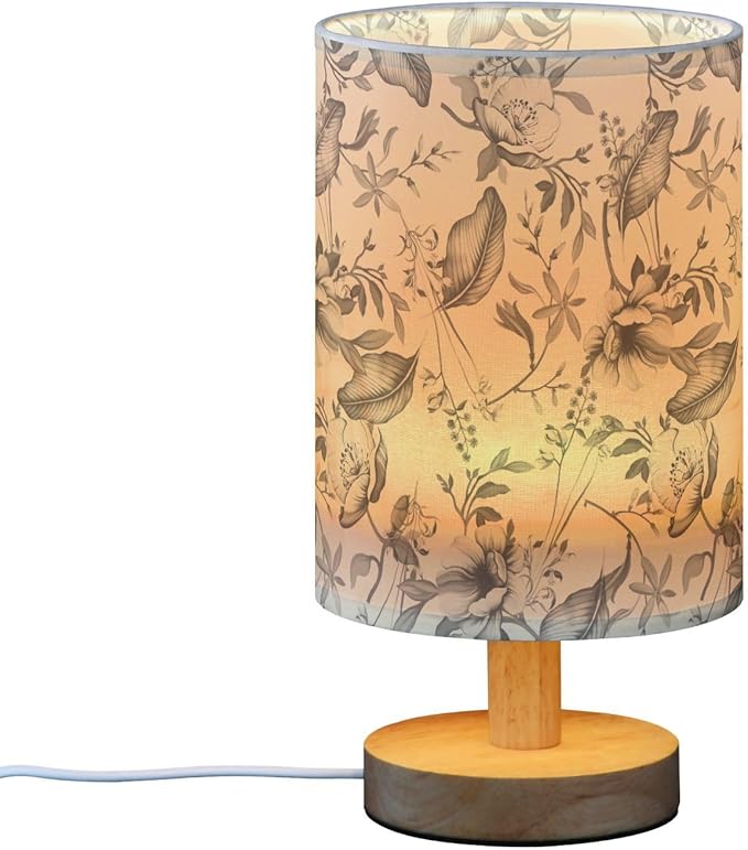 Bedside Table Lamp Vintage Flowers Floral Nightstand Lamp with Wood Desk Lamps for Bedroom Living Room Nursery Office Home Decor