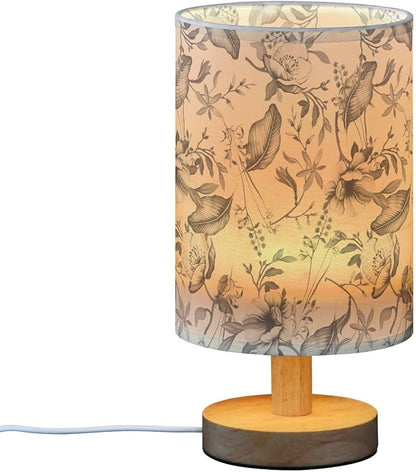 Bedside Table Lamp Vintage Flowers Floral Nightstand Lamp with Wood Desk Lamps for Bedroom Living Room Nursery Office Home Decor