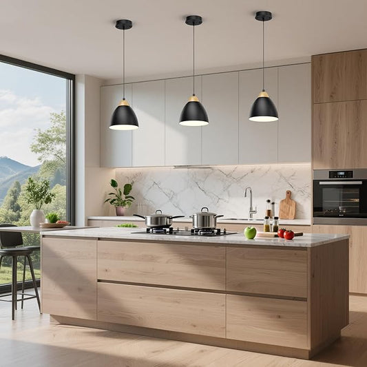 3 Pack Pendant Lights for Kitchen Island, 5.9" Cone Metal Shade Adjustable Height Black Small Hanging Lamps for Dining Room Light Fixtures Over Table Modern Ceiling Fixture