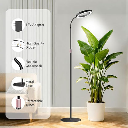 Grow Lights for Indoor Plants, Full Spectrum Plant Lights with 23.5-67" Adjustable Height Stand, 3 Growing Modes with Timer 3/9/12H, Dimmable Halo Grow Lights for Large Tall Plants
