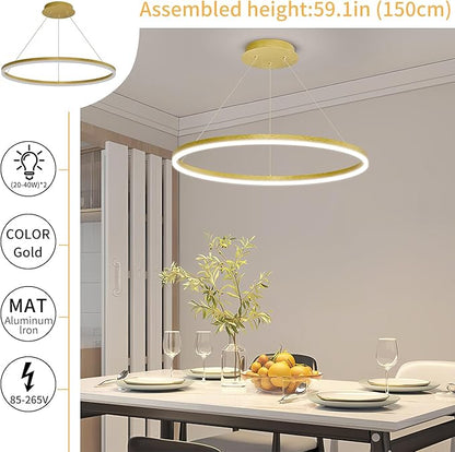 Mikeru Modern Ring Chandelier Light, LED Pendant Light Fixtures with Remote Control 3000k-6500K Adjustable Color Temperature Light for Living Room, Bedroom, Kitchen （15.7in