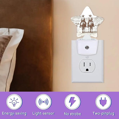 Energy Efficient Nightlights Plug In Wall, Western Cowboys Night Light for Kids Bedroom Decorative, Vintage Rustic Farmhouse Dusk-To-Dawn Sensor Sleep Friendly Lamp for Nursery Bathroom Basement