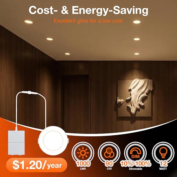 LEDVANCE 6" Night Ring Recessed Ceiling Downlight with Night Light, 12W, Recessed Lighting with 5 CCT (2700K/3000K/3500K/4000K/5000K), 1000 LMS, 90 CRI, Energy Star, Damp Rated - 1 Pack (65793)