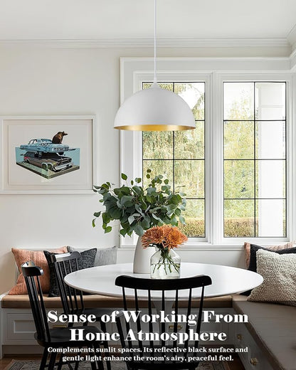 White Pendant Lights Kitchen Island 2 Pack, 14 Inch Large Dome Pendant Light, White and Gold Farmhouse Pendant Light, Island Pendant Lights for Kitchen, Dining Room