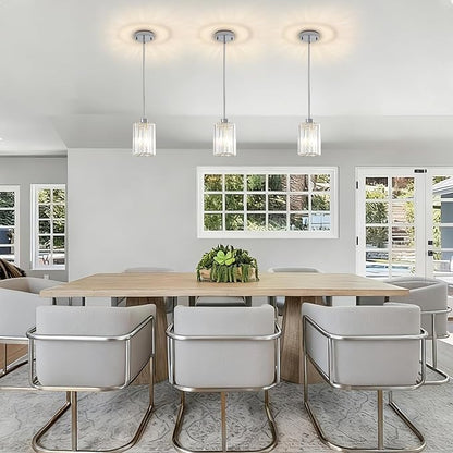 Chrome Pendant Lights for Kitchen Island, 3 Pack Modern Crystal Pendant Light Fixtures, Mini Kitchen Hanging Lights for Dining Room, Hallway, Foyer, Entryways