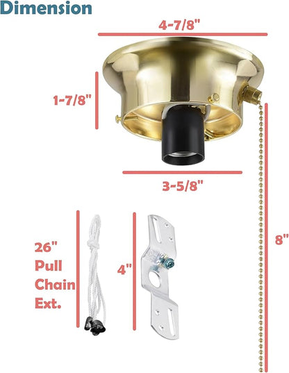 Aspen Creative 22101-06-1, Flush Mount Ceiling Fixture Shade Holder Kit with On/Off Pull Chain Switch in Brushed Brass Finish 3-5/8" Fitter, 4-7/8" Diameter x 1-7/8" Height