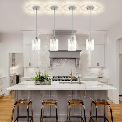 2 Pack Chrome Crystal Pendant Lights Kitchen Island, Modern Kitchen Pendant Lighting Over Island Dining Room Light Fixtures Adjustable Hanging Pendant Light for Bathroom Hallway Entryway Bedroom Foyer