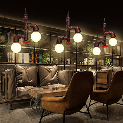 Kawell Vintage Pendant Light Fixtures Industrial Retro Ceiling Chandelier Creative Water Pipe Hanging Light Fixtures Art Deco Iron E26 60W Max for Bedroom Cafe Bar Restaurant Kitchen, Rust Color