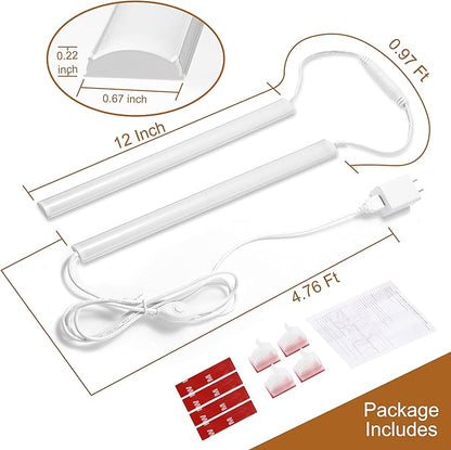 JUSJUBR Under Cabinet Lighting, 2pcs 12" 3000K Dimmable LED Closet Light, USB Plug, Memory Function, Linkable Cabinet Light Bar for Kitchen, Plug-in Workbench Light, Super Slim LED Light Bar for Room