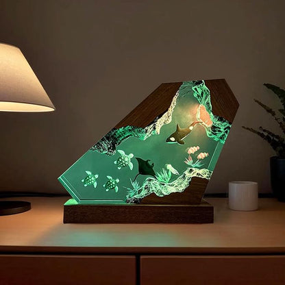 Epoxy Orca Ocean Resin Lamp, Handmade Resin Night Light with USB Port, Multi-Color LED Light, Ideal Home Bedroom Decor, Marine Biology Gifts for Birthday, Unique Orca Gifts for Men and Women (6"x4")