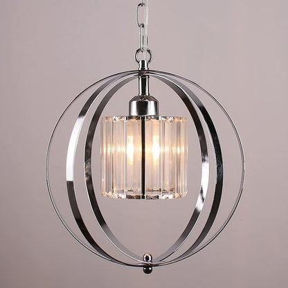 FRIXCHUR Farmhouse Chandelier Crystal Pendant Light Adjustable Hanging Light Fixtures Orb Globe Chandeliers for Kitchen Island Dining Room Foyer Bedroom (Chrome)