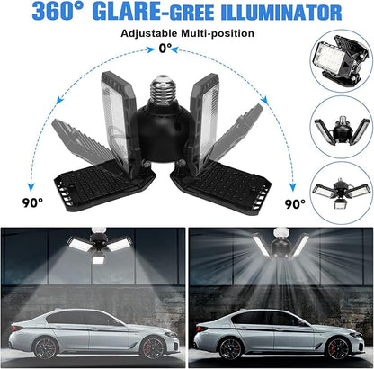 Aoretic LED Garage Lights Bulb 2 Pack -80W, 8000LM 6500K Led Shop Light with 3 Deformable Panels, Basement Barn Light Garage Ceiling Lights, E26/E27 for Garage, Warehouse, Shop, Basement