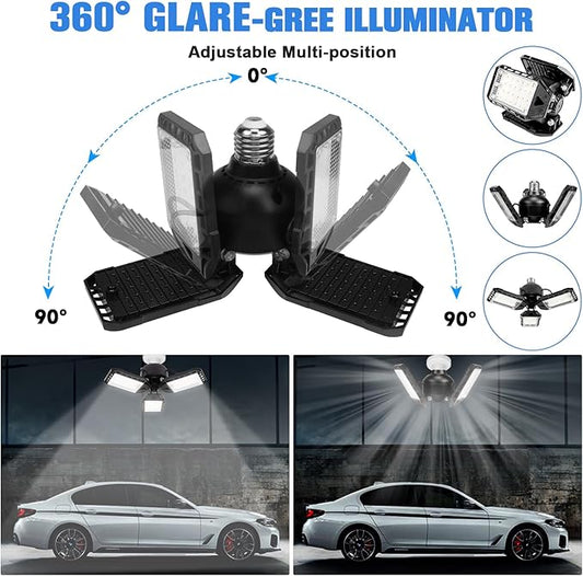 Aoretic LED Garage Lights Bulb 4 Pack -80W, 8000LM 6500K Led Shop Light with 3 Deformable Panels, Basement Barn Light Garage Ceiling Lights, E26/E27 for Garage, Warehouse, Shop, Basement