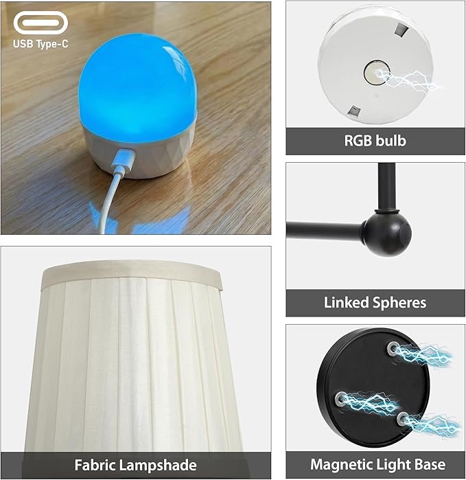 Battery Operated Wall Sconces Set of 2, Black Rechargeable Wall Lights with 10000mAh RGB Dimmable Magnetic Bulbs and Remote,16 Colors Cordless Wall Lamps for Bedroom Living Room Hallway Decor