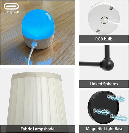Battery Operated Wall Sconces Set of 2, Black Rechargeable Wall Lights with 10000mAh RGB Dimmable Magnetic Bulbs and Remote,16 Colors Cordless Wall Lamps for Bedroom Living Room Hallway Decor