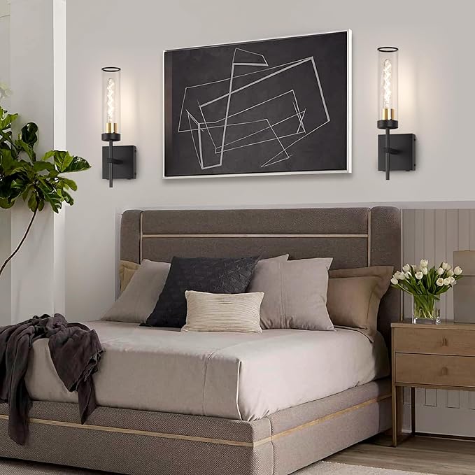 Wall Sconces,Battery Operated Wall Sconce 10400mAh Black and Gold Fast Chargin Endurance 150 Hours Infinitely Dimmable with Remote Control Wireless Wall Lights for Bedroom Living Room Hallway