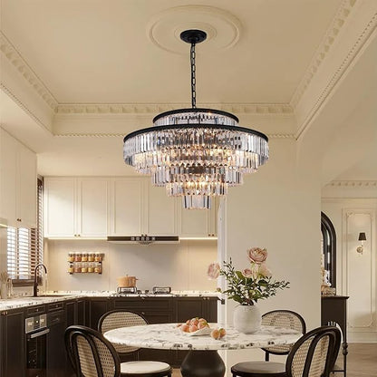 Crystal Chandelier Black Large 6-Tier Chandeliers Lighting Fixture for Bedroom Living Room Foyer Hallway 17-Lights (Dia 31 Inch)