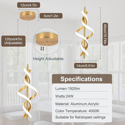 Modern LED Pendant Light Fixtures 4000K Pendant Lights Gold Hanging Lamp for Dining Room Bedroom Living Room (1 Pack)