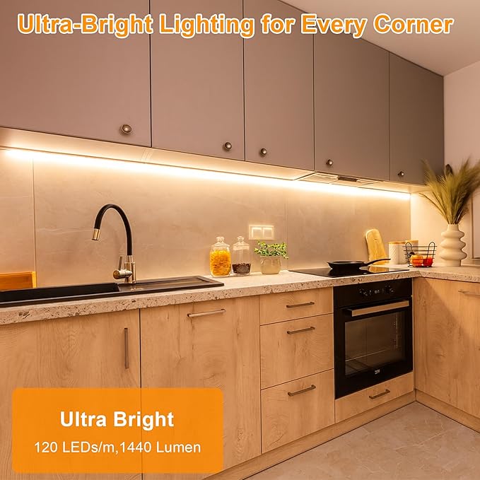 maylit Under Cabinet Strip Lighting Plug in 36in, Ultra Bright Small LED Light Bar, 2700K Warm White, Wired Lights for Kitchen Cabinet, Counter, Workbench, Desk, Closet, Shelf, Indoor