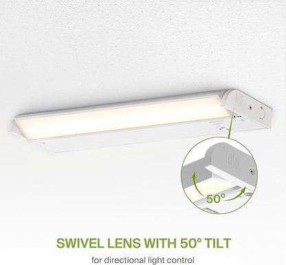 ASD Swivel LED Under Cabinet Lighting Plug in or Hardwired 18 Inch, Dimmable Under Cabinet Lights with High/Low/Off Switch, 3CCT 2700K-4000K, Linkable Under Counter Lights for Kitchen, White, ETL