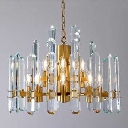 24" Modern Gold Crystal Chandelier, 12-Light Luxury Round Chandeliers for Dining Room, Living Room, Bedroom, Foyer, Entryway, Kitchen, Contemporary K9 Crystal Adjustable Chain Chandelier Light Fixture