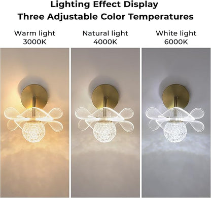 Wall Lights for Living Room with Flower Lamp, Wall Lamps for Bedroom with Bathroom Light Fixtures with 3 Color, Modern LED Wall Sconce Light for Bedroom Living Room Corridor Vanity Hallway