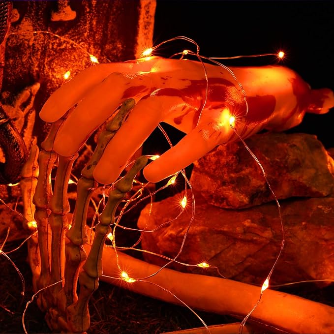 BrizLabs Orange Halloween Lights, 4 Pack 19.47ft 60 LED Orange Fairy Lights String, 2 Modes Battery Halloween String Light, Indoor Silver Wire Twinkle Light for Christmas Thanksgiving Party Carnival