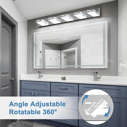 LED Modern Bathroom Vanity Light Fixtures, 5-Light 34-inch Dimmable Chrome Vanity Lights for Bathroom Lighting Fixtures Over Mirror, with 360° Rotatable Heads (Cool White 6000K)
