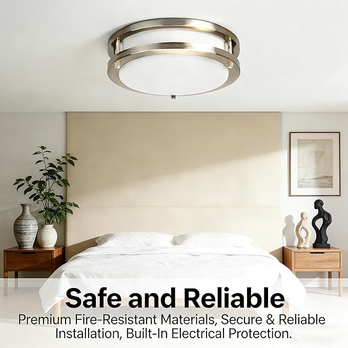 Drosbey 27W Dimmable LED Flush Mount Ceiling Light Fixture, Kitchen Light Fixtures, 12 inch Ceiling Lights for Bedroom, Bathroom, 3000K/4000K/5000K Adjustbale, Super Bright 2700LM