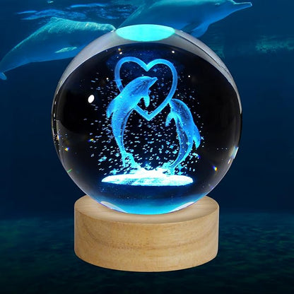 3D Dolphin Crystal Ball Night Light, Upgraded 3.15 Inch Glass Ball Lamp with 16 Color LED Wooden Base, Dolphin Decor Birthday Holiday Christmas Gifts for Boys Girls Friends