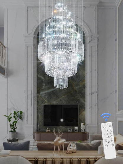 Flashing God D24''XH86'' Large Crystal Chandelier Silver Modern Raindrop Ceiling Light, High Ceiling Chandelier Suitable for Entrance Villas and Foyer