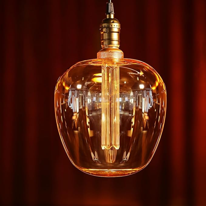 ESCENA Streamline Shape Series LED Decorative Light Bulb, Bubble Ultra-Large Vintage Edison Bulb Dimmable 3.5W, E26, Unique Virtual Filament Vintage Bulbs, Amber Glass, 2000K Soft Warm, UL Listed