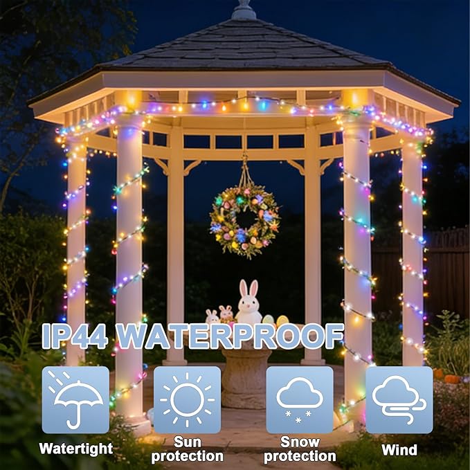 LAMPHOME 33ft Christmas Decorative Mini Lights, 100 LED Green Wire Fairy Starry String Lights Plug in, 16 Lighting Modes, for Indoor Outdoor Xmas Tree Wedding Party Decoration (White+Multicolor)