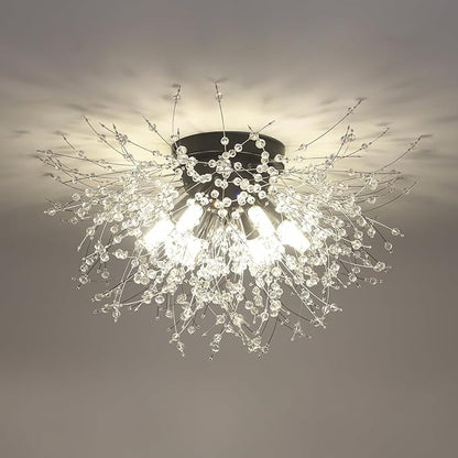 HMVPL Black Ceiling Light Fixture,6-Light Firework Sputnik Flush Mount Ceiling Light with K9 Crystal String,Modern Close to Ceiling Light for Bedroom Bathroom Hallway Kitchen Entrance Closet