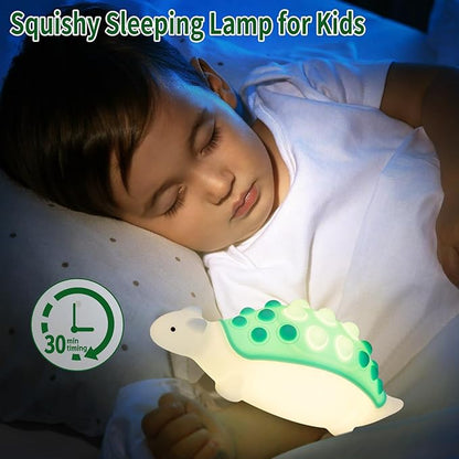 Dinosaur Kids Night Light,Silicone Nursery Dino Lamp with Pop Bubble,7 Nightlight Modes Rechargeable Bedside Touch,Baby Room Decor,Cute Dinosaurs Gifts for Toddler(Green)