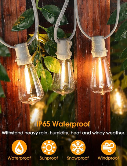 Larkvue 50FT(2x25FT) Outdoor String Lights, Patio Lights with 20+2 LED Dimmable Waterproof ST38 Vintage Bulbs for Wedding Garden Party Decor, White
