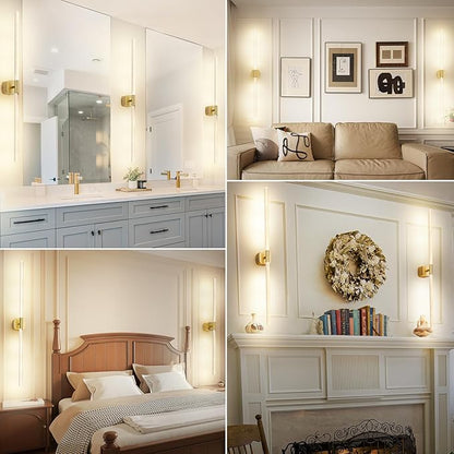 Battery Operated Wall Sconce Set of 2 Rechargeable Battery Powered Wall Light with 12000mAh Wireless Dimmable Wall Lamp Fixtures for Bedroom Living Room (Brushed Gold, 31"-2 Pack)