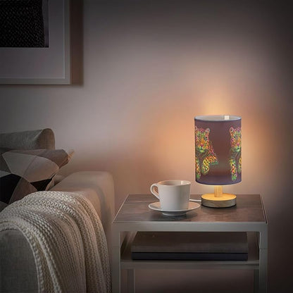 Table Lamp Multicolor Leopard Jaguar Neon Colorful Animal Nightstand Lamp with Wood Base Fabric Lamp Shade Bedside Desk Lamp for Living Room Bedroom Kids Room Office
