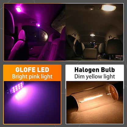 Festoon Rigid Loop LED Lights, 44mm, Purple Pink, 561 562 567 564, Fit for Car Interior, Dome, Map, Door Courtesy, Gloves Box and Trunk Lighting (4-Pack)