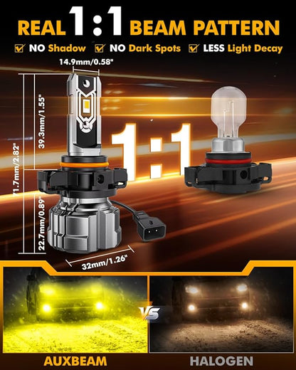 Auxbeam 2504 PSX24W Fog Lights, 10000LM 3000K Golden Yellow, 2504 Offroad Light or Fog Light