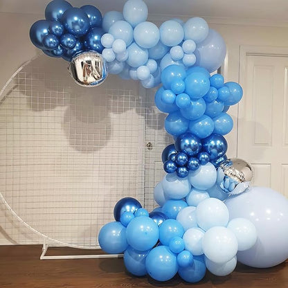 HILAVO Blue Balloon Garland Arch Kit 12 Inch 90 Pcs Metallic Chrome Pearl Baby Light Dark Royal Blue Latex Balloons for Winter Wonderland Baby Shower Birthday Wedding Ocean Party Decor