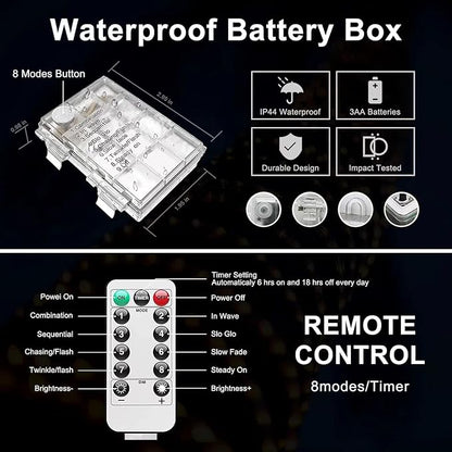 JMEXSUSS 2 Pack Blue Battery Operated Rope Lights Outdoor Waterproof, Total 200LED 66ft 8 Modes Battery Powered String Lights with Remote, Blue Pool Light for Camping Balcony Fence Garden Pool Decor