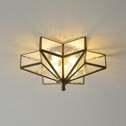 Star Brass Glass Ceiling Light - Small 12 Inch Black Bronze Hammered Flush Mount Fixture - Unique Art Deco Vintage Modern Lighting Lights for Bedroom Dining Entry Hall Hallway Outdoor Porch