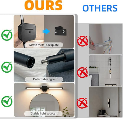 Rechargeable Wall Sconce Single, 35Hrs+ Battery Operated Wall Lights, Wireless with Remote, 360° Rotatable, Dimmable 3-Color LED, Cordless Wall Light for Bedroom, Living Room, 23 in Black