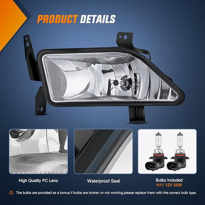 Nilight Fog Lights Assembly Compatible with 2006 2007 2008 Honda Pilot w/H11 12V 55W Bulbs Clear Lens Driver and Passenger Side