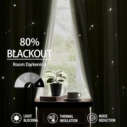 XiDi Sage Green Blackout Curtains for Kids Bedroom 96 Inches Long 2 Panels Thermal Insulated Energy Saving Living Room Window Treatment Curtains Star Blackout Drapes Nursery Kids, W52xL96 Inch, Sage