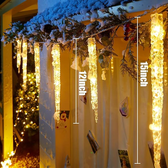 Brightown Icicle Lights for Outside, 2 Pack Total 40ft 40 Tubes 200 LED Ice Shape String Lights, Connectable Hanging Christmas Decoration Lights for Tree Patio Roof Holiday Decor, Warm White
